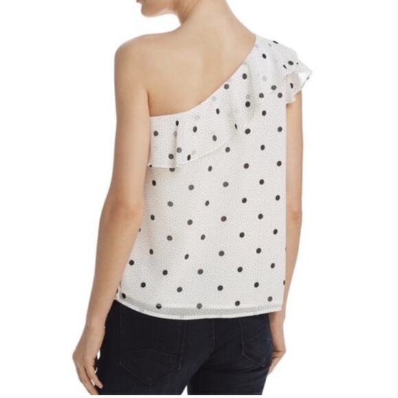 Polka dot ruffled one shoulder blouse by 1. State, NWT small black white chiffon - Picture 3 of 12